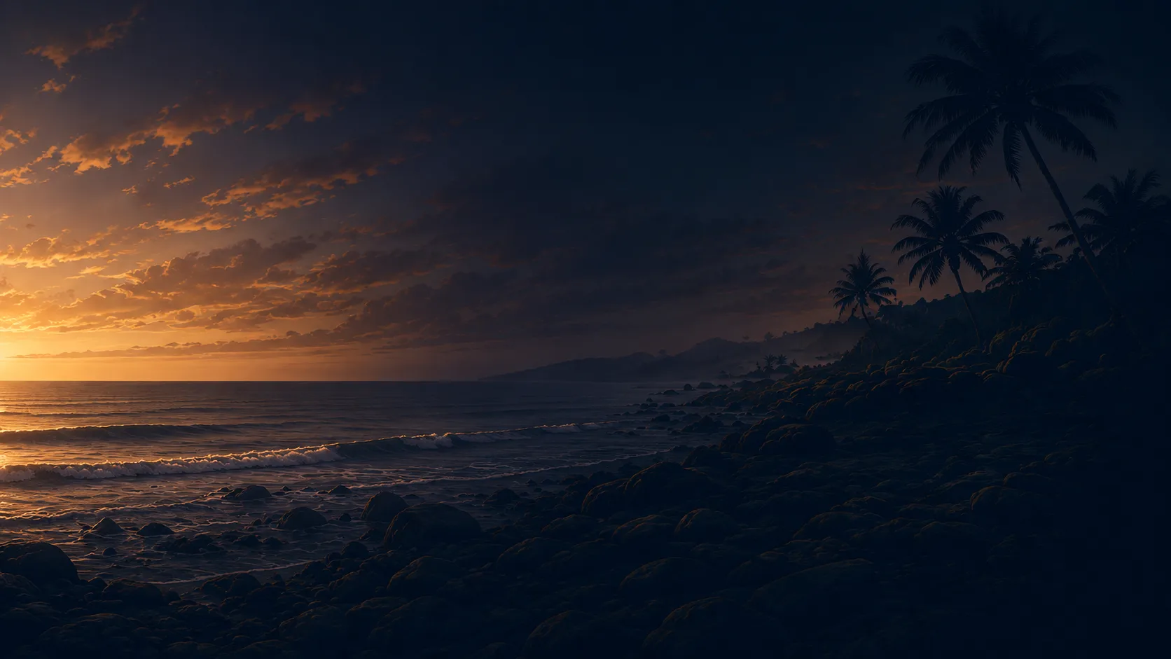 Dark tropical coastline background